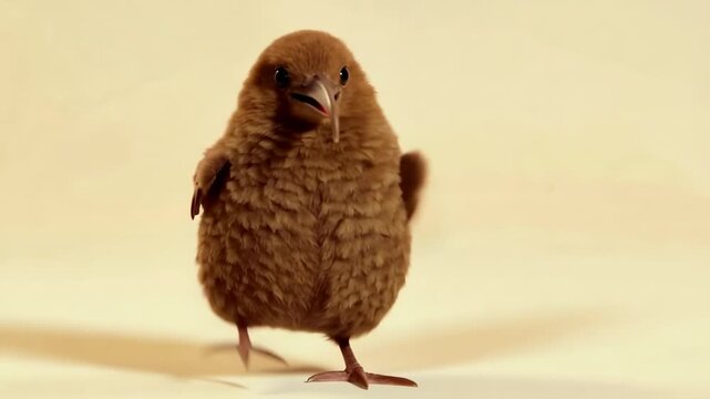 Animated brown bird walking against cream background studio shot cute character stock video