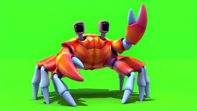 Animated cartoon crab waving pincers on green screen background sea creature marine life summer fun ocean animal wildlife