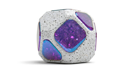 Vibrant purple and blue gemstone on white terrazzo background