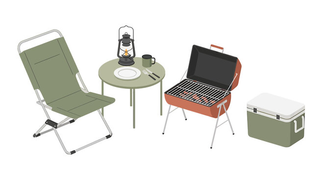 Camping Chair Table Grill Cooler Equipment.