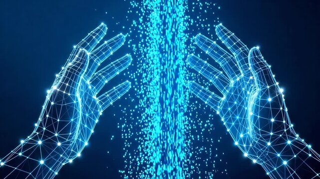 Digital hands reaching for data stream