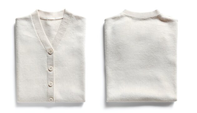 Folded cream knitted cardigan with buttons fashion apparel cozy clothing for retail use