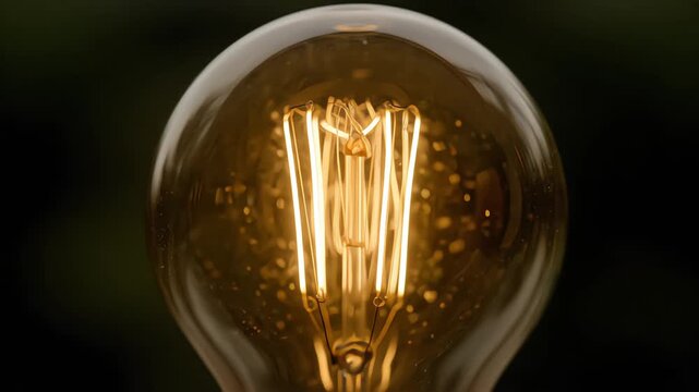 Close-up of a glowing light bulb with elegant filament design.