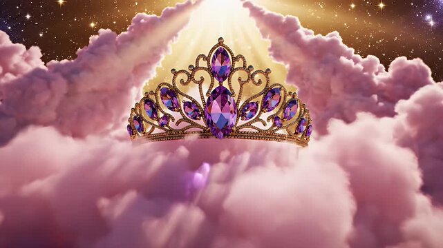 Regal Crown Emerges from Sunset Clouds in Radiant Celestial Light