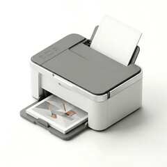 3D isometric printer icon, matte plastic material, Octane render, soft studio lighting, real tech colors, solid white background