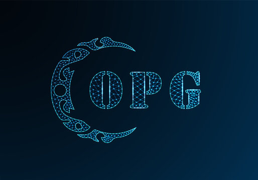 Low poly letter logo OPG design. OPG letter logo low poly vector design on blue color gradient background. OPG logo low poly design