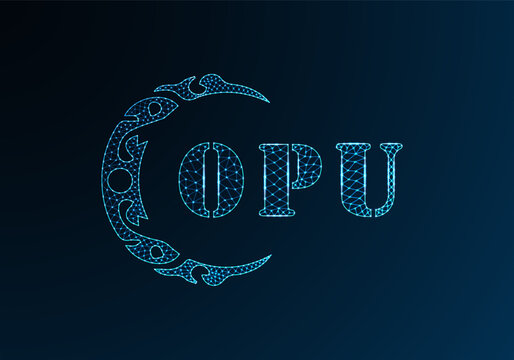Low poly letter logo OPU design. OPU letter logo low poly vector design on blue color gradient background. OPU logo low poly design