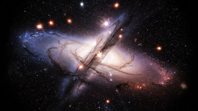 Epic nebula galaxy in deep space with bright supernova explosion and shining celestial bodies in the cosmos