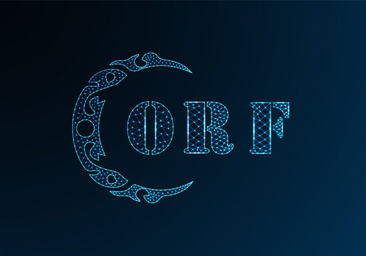 Low poly letter logo ORF design. ORF letter logo low poly vector design on blue color gradient background. ORF logo low poly design