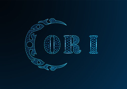 Low poly letter logo ORI design. ORI letter logo low poly vector design on blue color gradient background. ORI logo low poly design