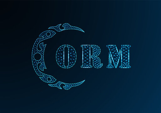 Low poly letter logo ORM design. ORM letter logo low poly vector design on blue color gradient background. ORM logo low poly design