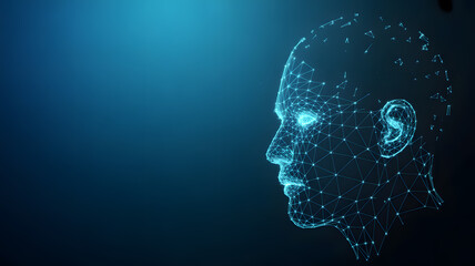 Obraz premium A futuristic digital illustration of a human head in a dark blue background