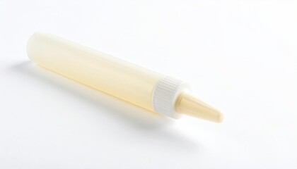 Close-up of a plastic squeeze bottle for icing or decorating on a white surface