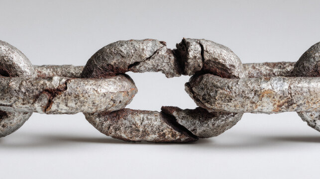 Broken metal chain symbol of freedom inspired by Homo sapiens resilience.