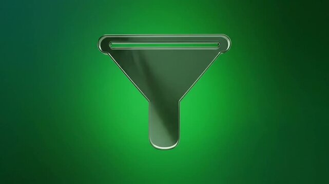 A 3D rendered icon of a green funnel isolated on a gradient background, symbolizing filtering and data processing