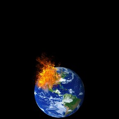 Burning Earth Planet on Fire Climate Change and Global Warming Concept