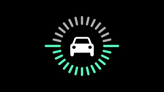 A stylized white car icon is positioned inside a green circular dashboard gauge which likely tracks speed or vehicle performance for a mobile driver