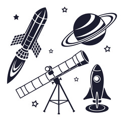 Space Exploration Astronomy Icon Set  Flat Silhoue (2) SVG Vector Illustration