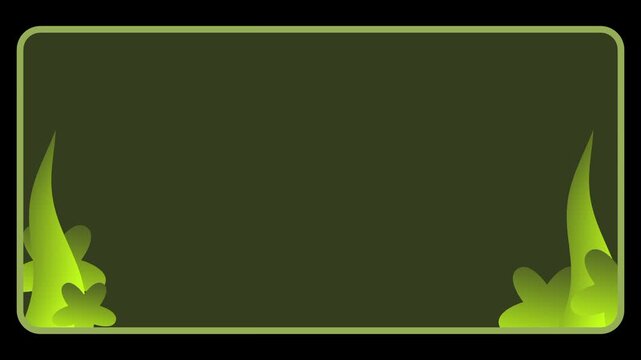 A lime green rectangular frame is decorated with swirling leafy patterns on both bottom corners to create a fresh and natural organic border effect