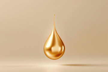 Fototapeta premium Minimalist Single Golden Teardrop Shape on Clean Beige Background, Luxury Cosmetic Product Concept