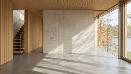 Obraz premium empty room with windows, interior of japandi modern design. AI generate 