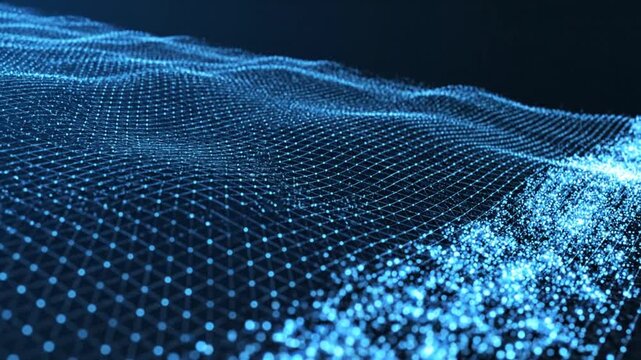 Blue Digital Wave Particles Motion Graphics.