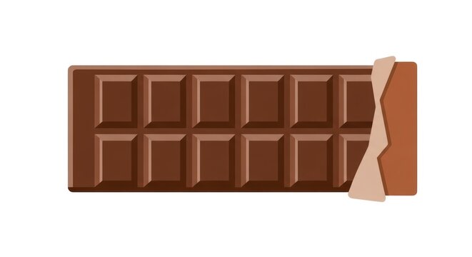 Chocolate bar illustration with open wrapper and square sections isolated