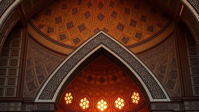 Architectural detail of a squinch supporting a dome with geometric patterns. real-estate listings, architecture portfolios, designed for real-estate listing and luxury residence showcases.