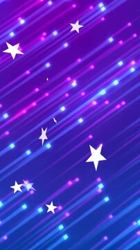 Vertical video: On play stars and streaks drifting, pulsing to form neon tech backdrop