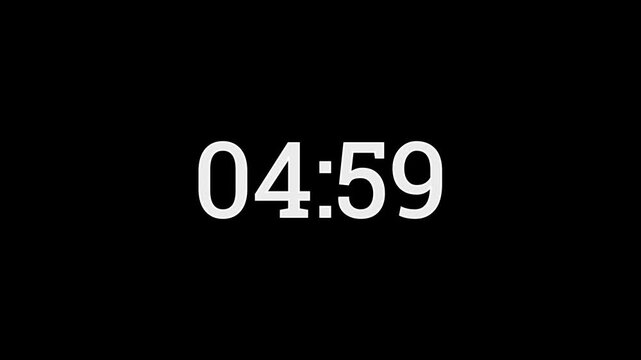 1 Minute countdown animation on black background.Digital Countdown timer one minute animation from seconds on transparent background.1 minutes countdown timer animation.4k video black .