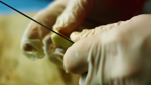 Close up of peeling garlic cloves
