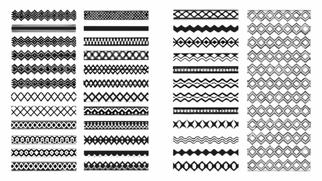 Collection of repeating black geometric patterns and decorative borders