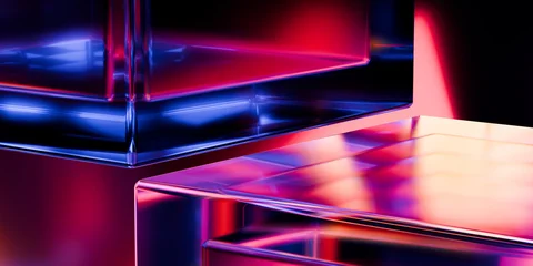 Cyber elements made of transparent glass and liquid acrylic purple blue glow on black backdrop cinematic tech background design cover art visuals 3d rendering © IM_VISUALS