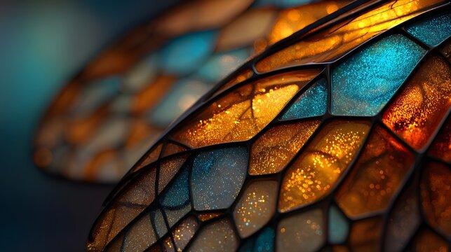 Breathtaking macro view of butterfly wings crafted from exquisite luminous stained glass, glowing backlighting illuminating vibrant shades.