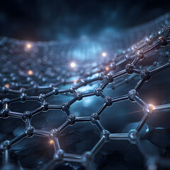 Graphene molecular structure with glowing nodes and connections