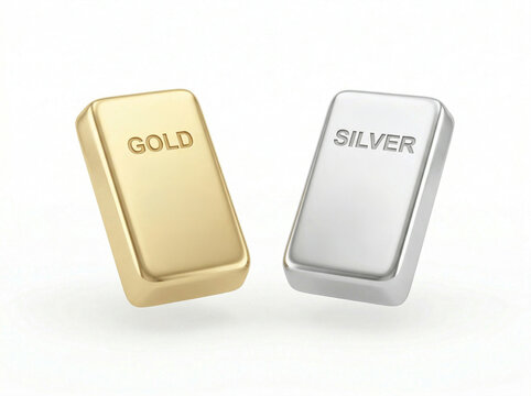 Gold and Silver bars on white background