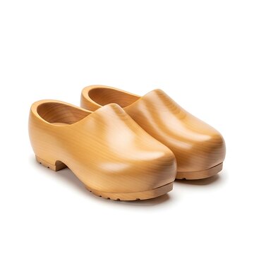 A pair of wooden shoes on a white background