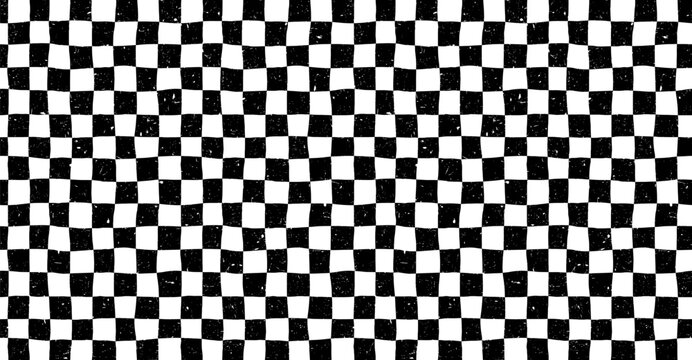 Hand-Drawn Distressed Checkerboard Seamless Pattern