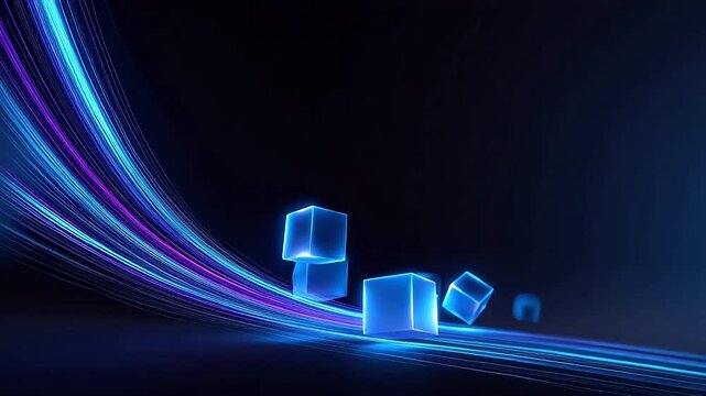Blue glowing cubes in motion