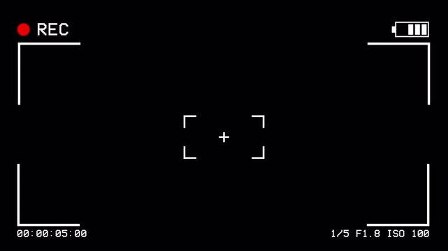 Camera Recorder Overlay with REC Indicator Battery Icon and Timecode for Video Production 4k video animation seamless loop