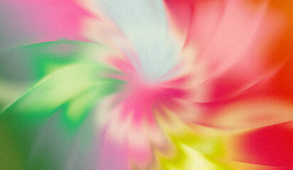 Abstract grainy noise texture background with swirling pink green and yellow curved petals, blurred spring gradient glow effect and soft film grain overlay for creative banner, poster header © Mantas