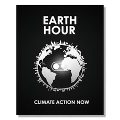 Fototapeta premium Earth hour climate action illustration globe with switch symbol