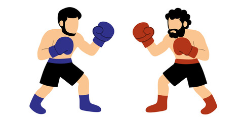 Two Boxer with Beard Opponent in Boxing Match Illustration. Sport and champion themed design © BigEyes