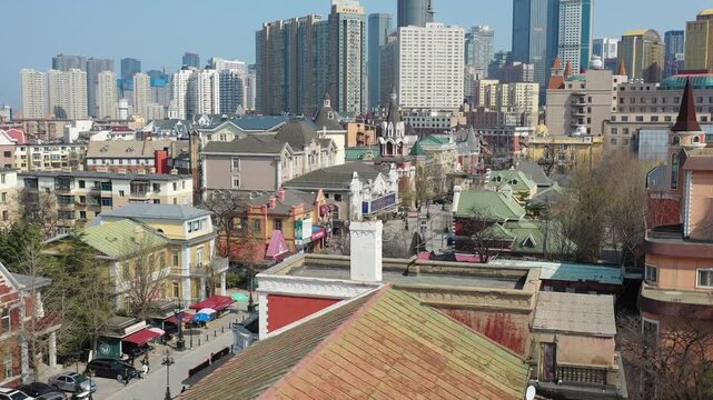 Dalian Historic Quarter and Modern Skyline Contrast