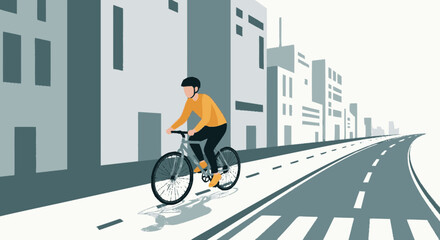 Fototapeta premium Man Riding Bicycle on City Road.