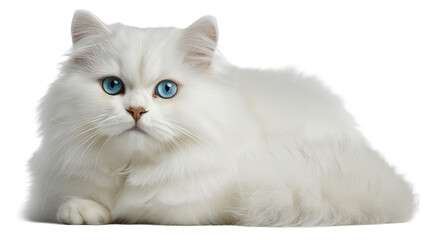 Fototapeta premium High-quality fluffy white Persian cat with striking blue eyes isolated on transparent background, beautiful long-haired domestic pet, realistic portrait generative AI for advertising and animal care d
