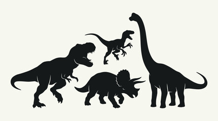 Silhouettes of various dinosaurs standing together in a group. © Abhinaya Project