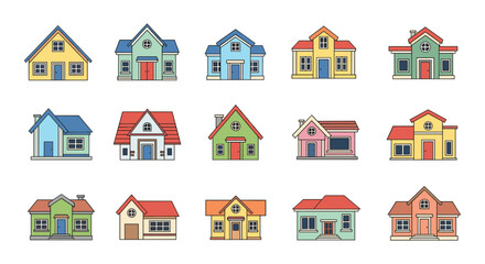 Obraz premium Set of 15 colorful house icons vector