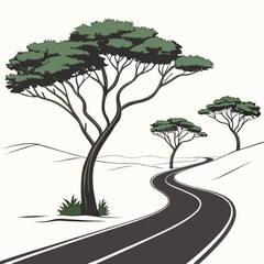 Obraz premium Winding asphalt road with trees on side landscape winding road