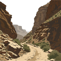 Rocky canyon terrain with dusty trail path cutting through © md ruhul11